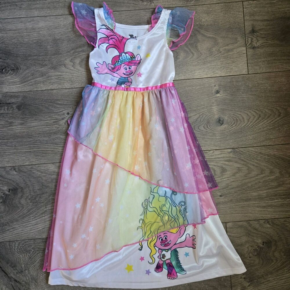 Trolls Band Together Nightgown 5T Girls Poppy Viva Rainbow Tulle Pajama Dress